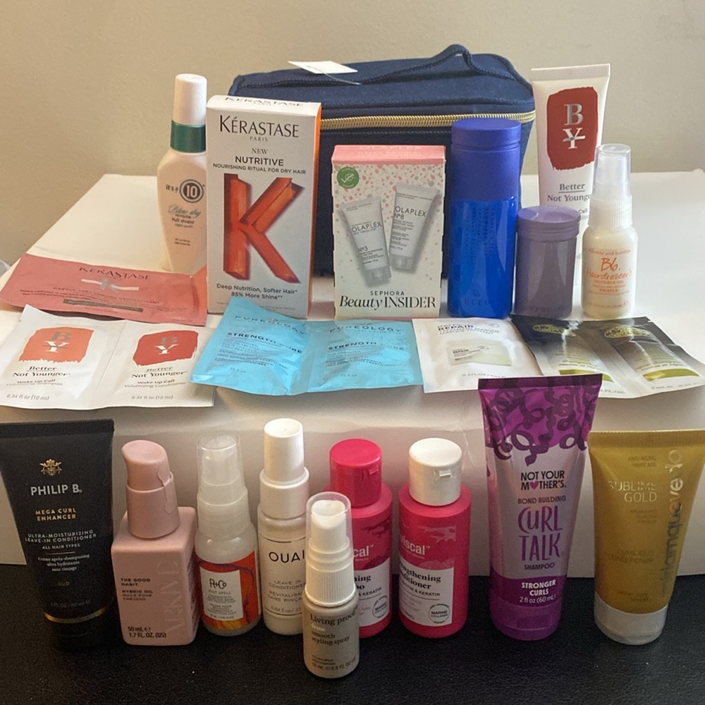 New Haircare travel sizes  with  8”x4.5”x 5.5”cosmetic case 21 total !